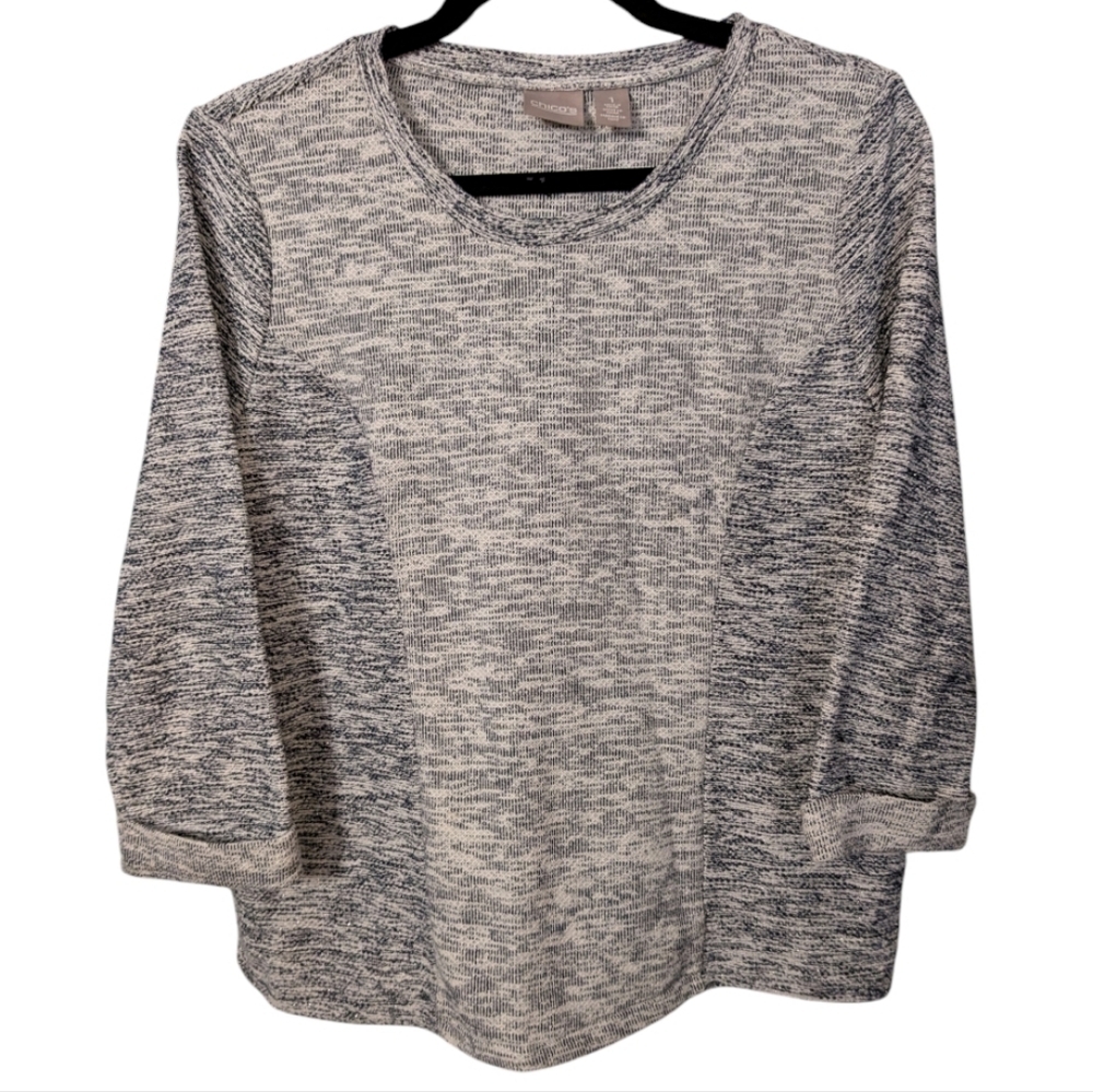 Chicos 1 Medium Sweater Blue Gray White Metallic EUC